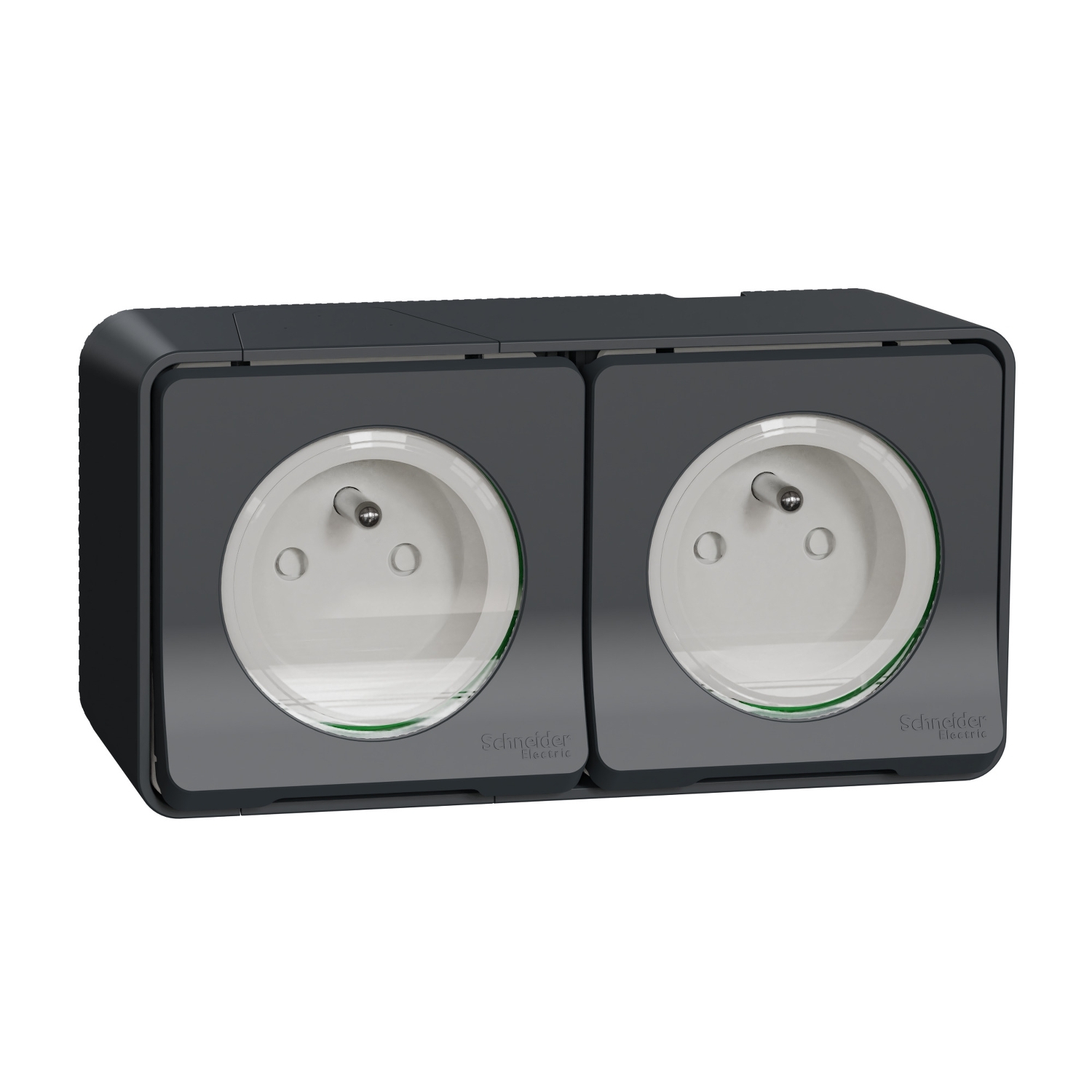 Schneider Electric Grey 2 Gang Plug Socket, 2 Poles, 16A, French 2P, Indoor, Outdoor Use