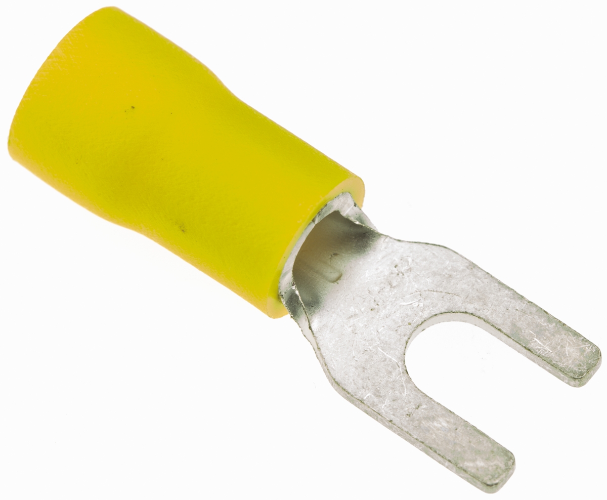 JST A Insulated Crimp Spade Connector, 2.6mm² to 6.6mm², 12AWG to 10AWG, 4mm Stud Size Vinyl, Yellow