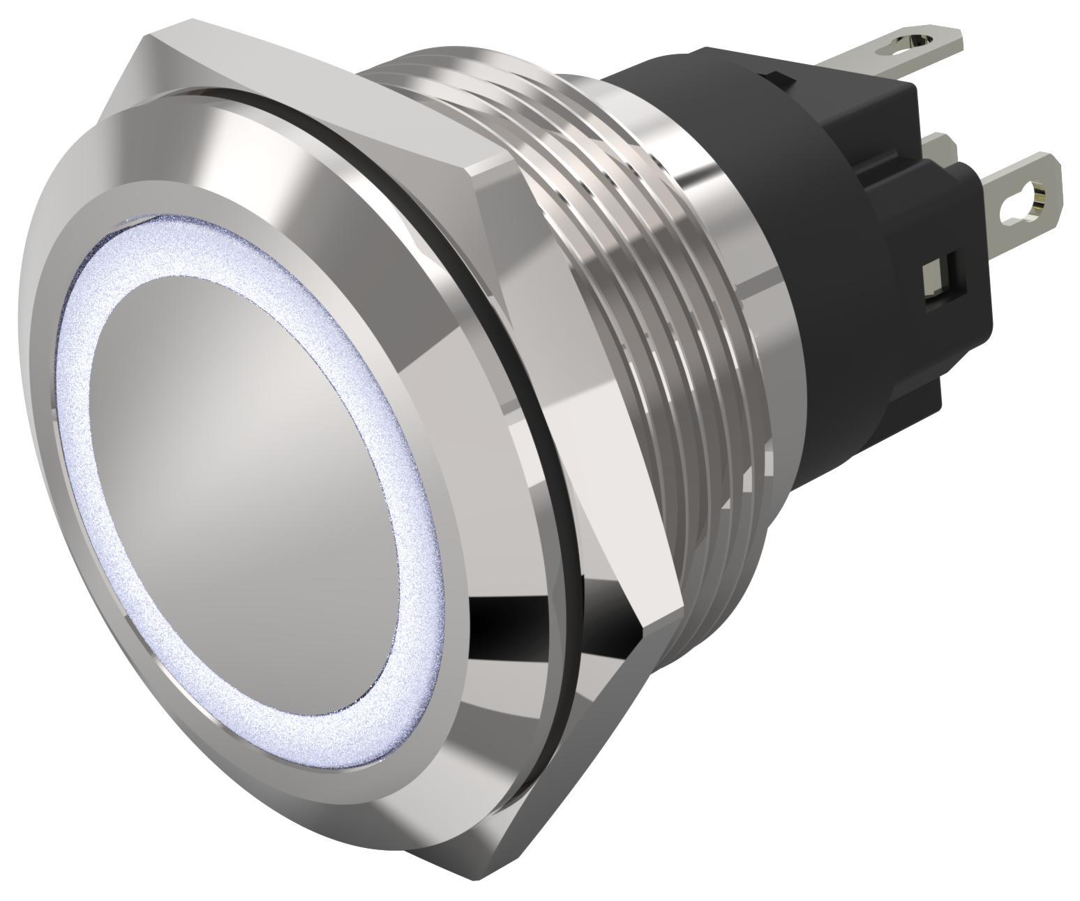 EAO 82 Series Illuminated Illuminated Push Button Switch, Latching, Panel Mount, 22.3mm Cutout, SPDT, White LED, 240V,