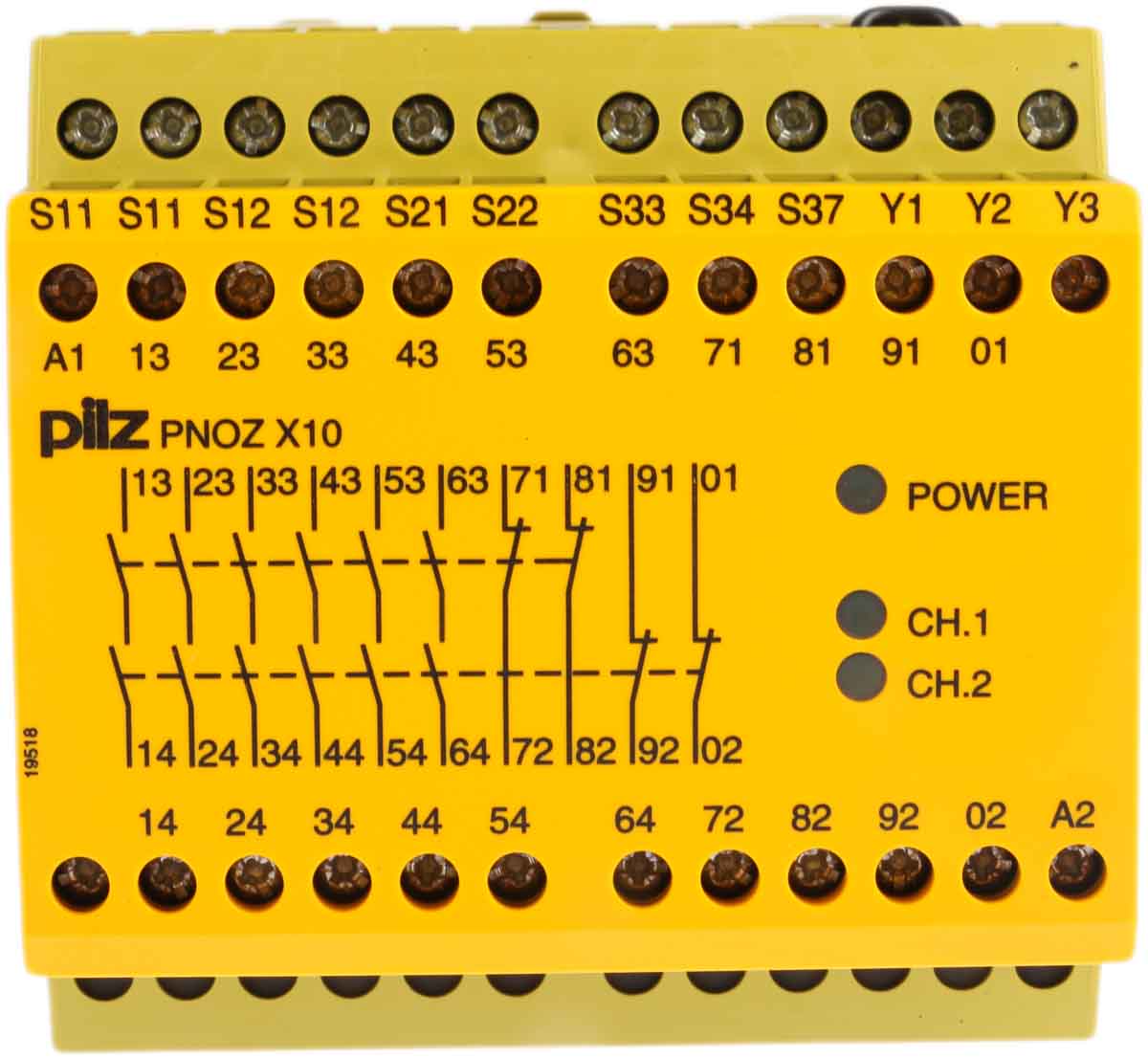 Pilz PNOZ X PNOZ X10 4 Auxiliary Contacts Safety Relay 24V dc, Single/Dual-Channel 6 Safety Contacts