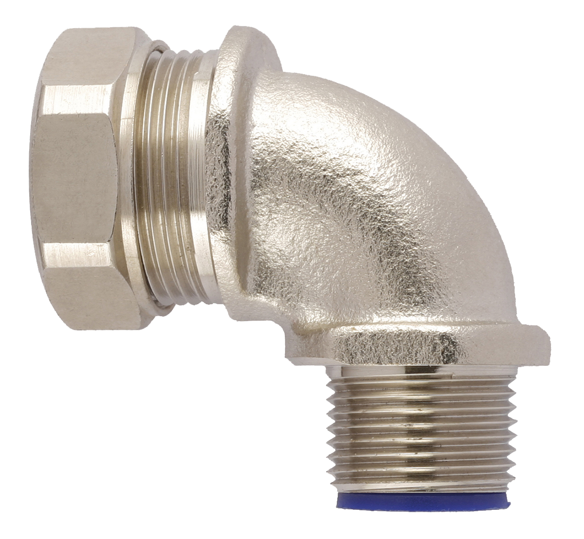 Flexicon 90° Elbow, Conduit Fitting, 25mm Nominal Size, M25, Nickel Plated Brass IP66, IP67, IP68, IP69K rating