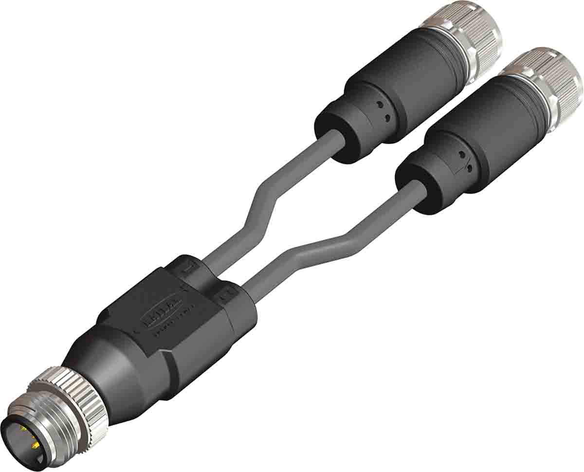RS PRO Male 5 way M12 to Female 3 way M12 Sensor Actuator Y-splitter Cable, 1 m
