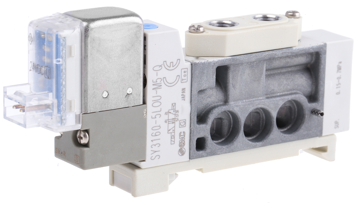 SMC 5/2 Pneumatic Solenoid Valve - Solenoid/Pilot Metric M5 SY3000 Series 24V dc