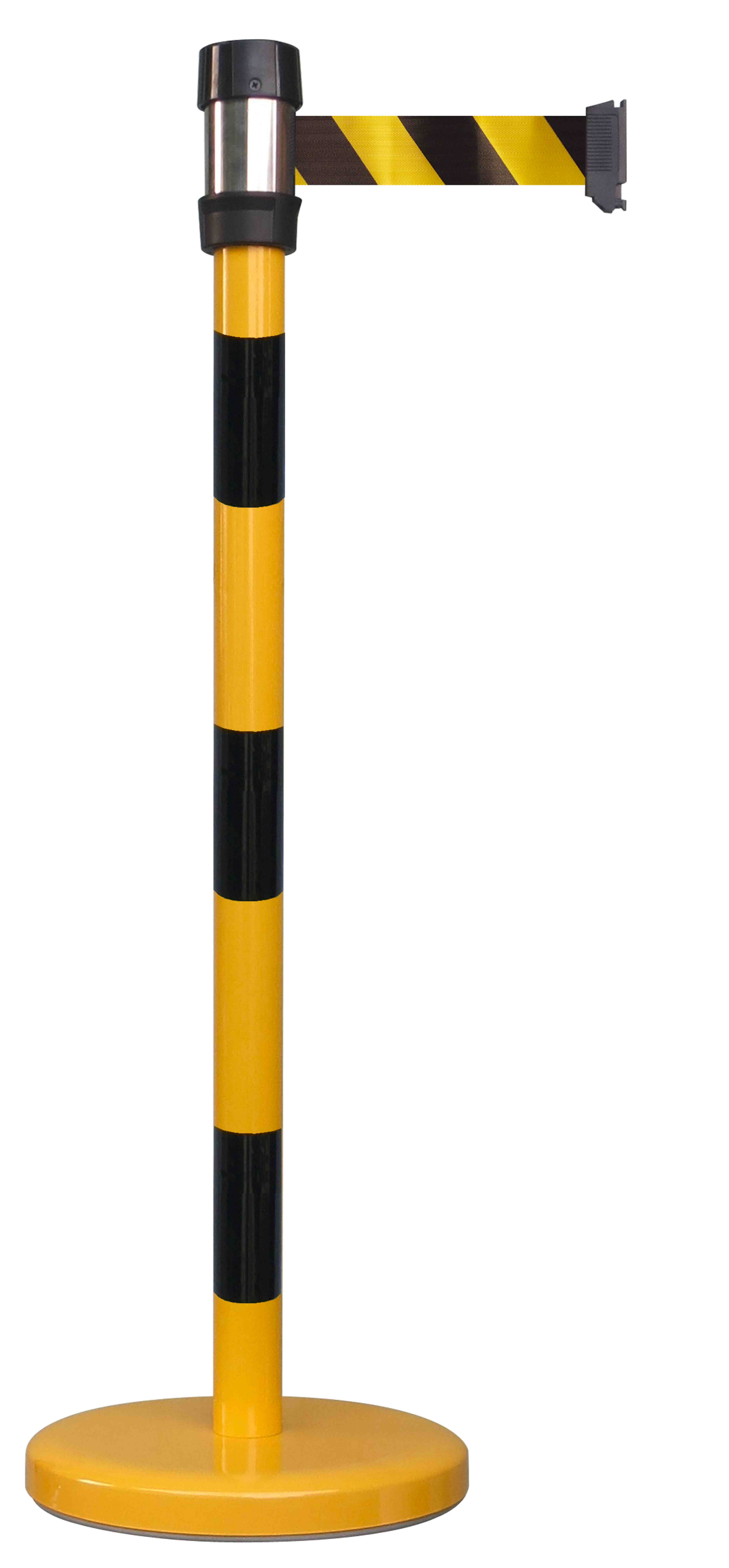 RS PRO Black & Yellow Steel Retractable Barrier, 2m, Yellow/Black Tape