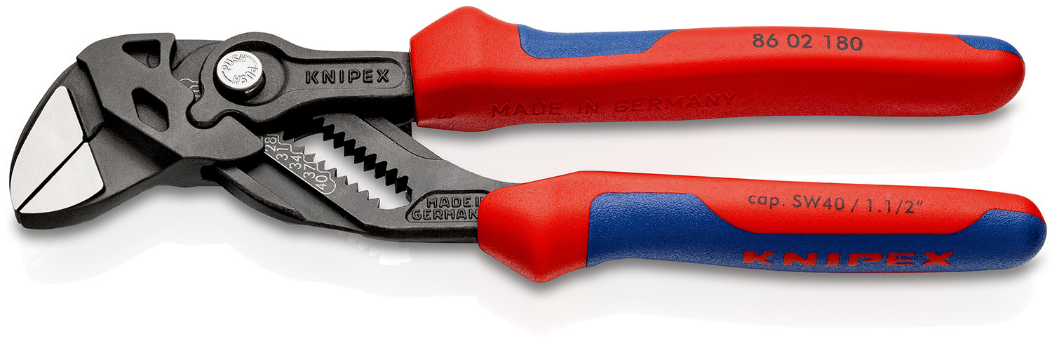 Knipex Plier Wrench, 180 mm Overall, Angled, Straight Tip, 40mm Jaw