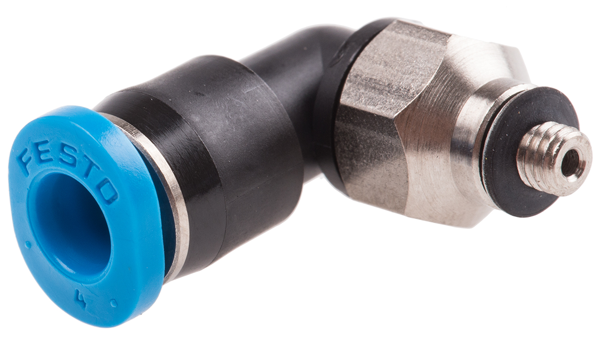 Festo QS Series Elbow Threaded Adaptor, M3 Male to Push In 4 mm, Threaded-to-Tube Connection Style, 153332