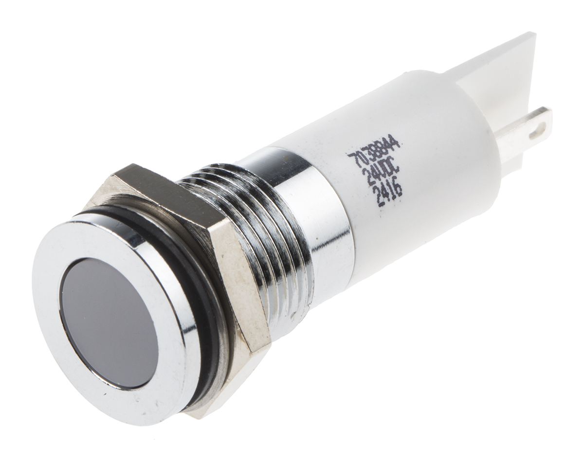 RS PRO White Panel Mount Indicator, 24V dc, 14mm Mounting Hole Size, Solder Tab Termination, IP67