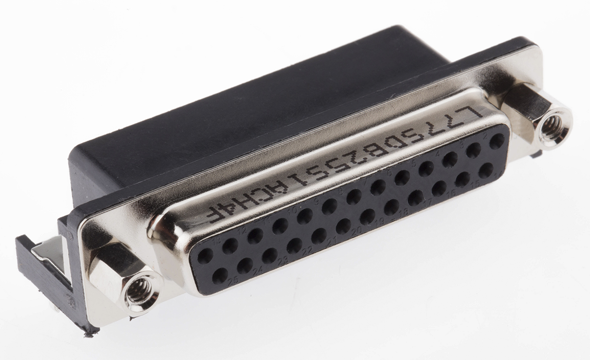 Amphenol Communications Solutions L77SD 25 Way Right Angle Through Hole D-sub Connector Socket, with 4-40 UNC Female