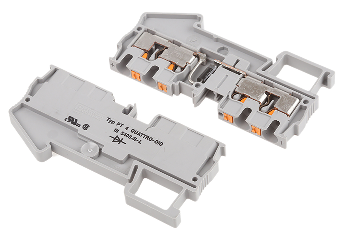 Phoenix Contact 3211921 PT 4-QUATTRO-DIO 1N 5408/R-L Series Grey, Single-Level, Push In Termination