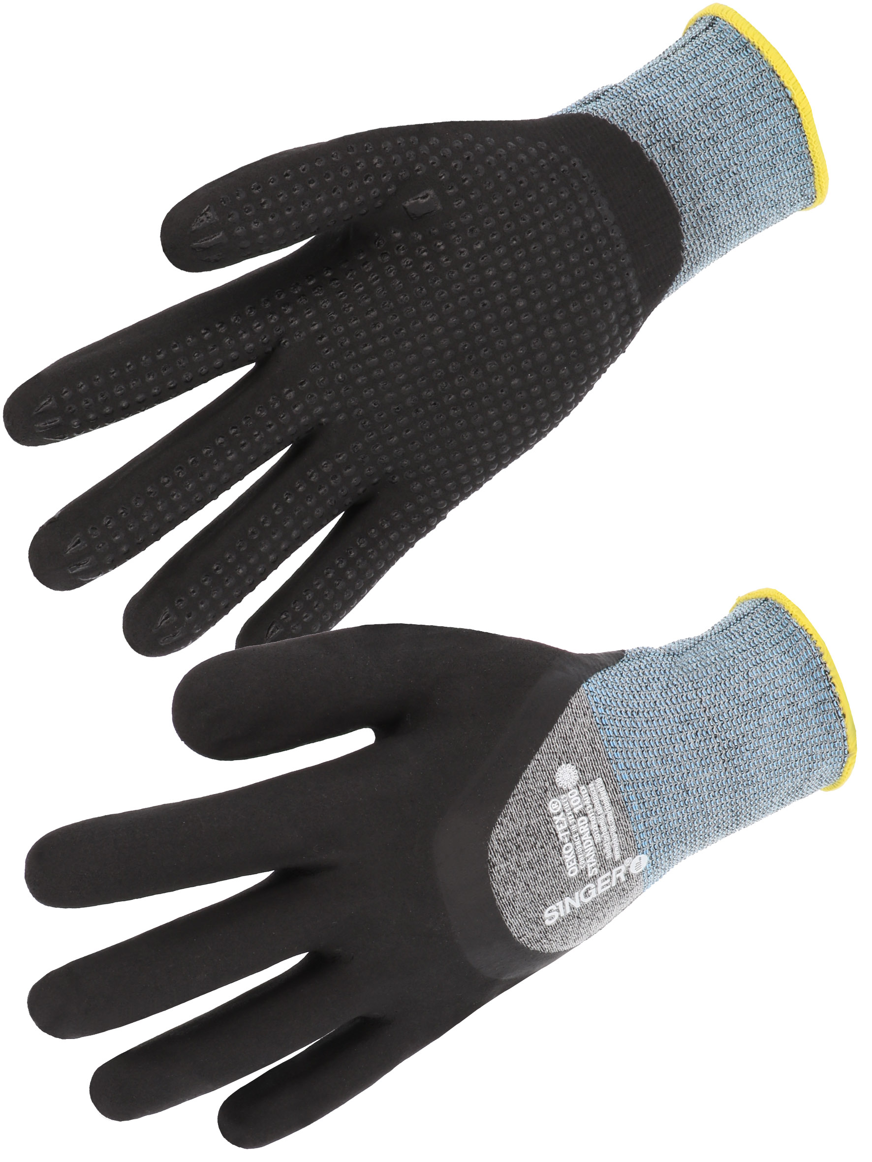 SINGER SAFETY NYMFIT01 Black, Grey Elastane, Polyamide Work Gloves, Size 8, Nitrile Foam Coating