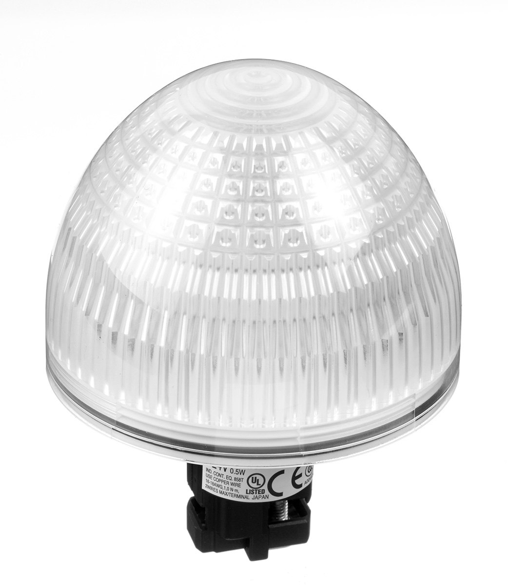 Idec, HW, Flush Mount White LED Pilot Light Complete, 22mm Cutout, IP65, Dome, 24V ac/dc