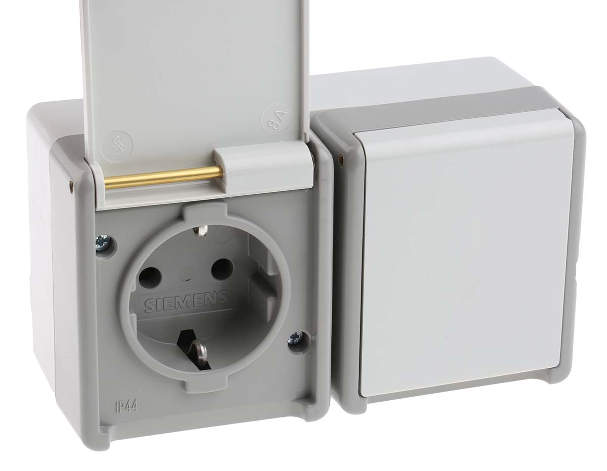 Siemens DELTA Grey 2 Gang Plug Socket, 16A, Type F - German Schuko, Outdoor Use