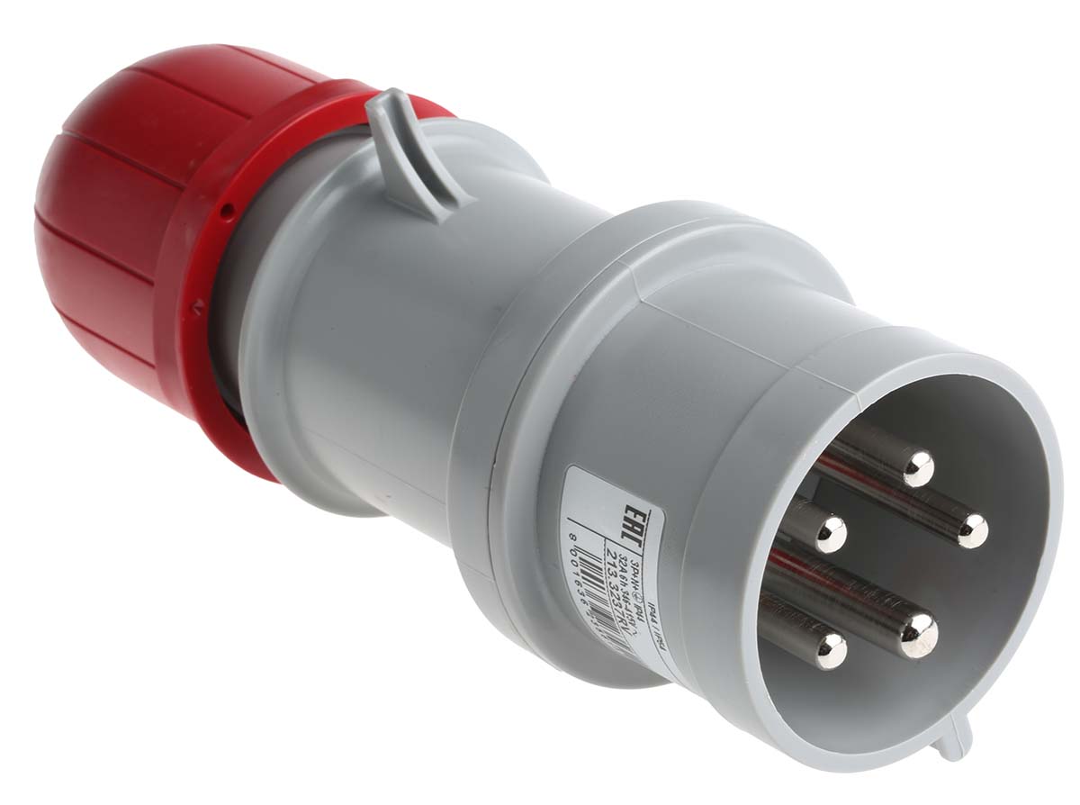 Scame IP44 Red Cable Mount 3P + N + E Industrial Power Connector Adapter Plug, Rated At 32A, 415 V,With Phase Inverter