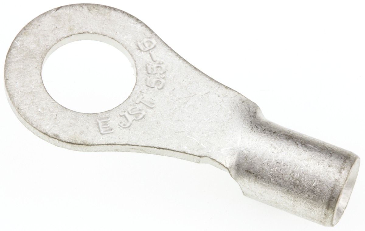 JST, R Uninsulated Ring Terminal, 6mm Stud Size, 2.6mm² to 6.6mm² Wire Size