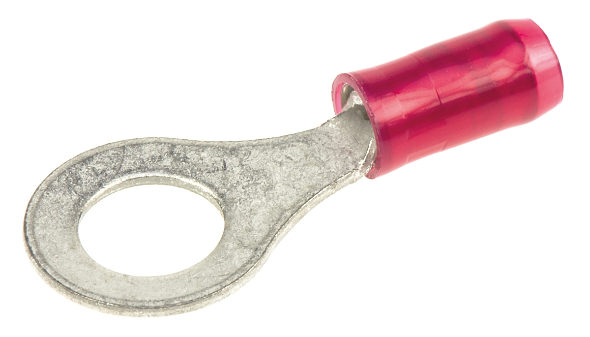 TE Connectivity, PIDG Insulated Ring Terminal, M6 Stud Size, 0.26mm² to 1.65mm² Wire Size, Red