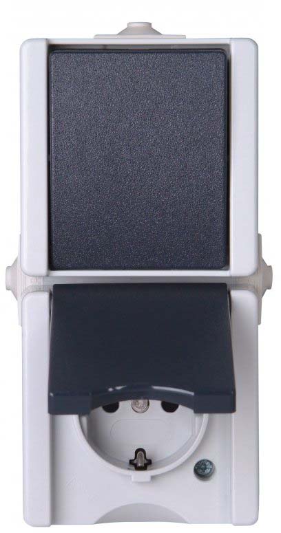 Kopp proAQA Grey 2 Gang Plug Socket, 2 Poles, 16A, Type F - German Schuko, Outdoor Use