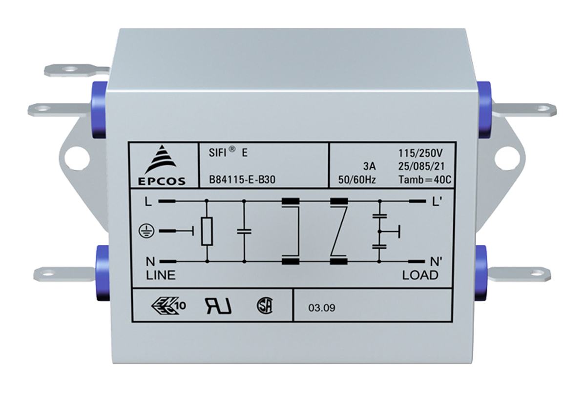 EPCOS, B84115E 10A 250 V ac/dc 60Hz, Flange Mount EMC Filter, Tab, Single Phase