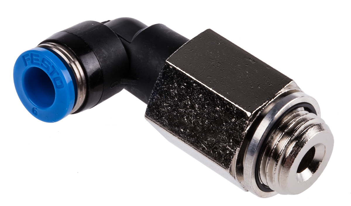 Festo QS Series Elbow Threaded Adaptor, G 1/4 Male to Push In 6 mm, Threaded-to-Tube Connection Style, 186129