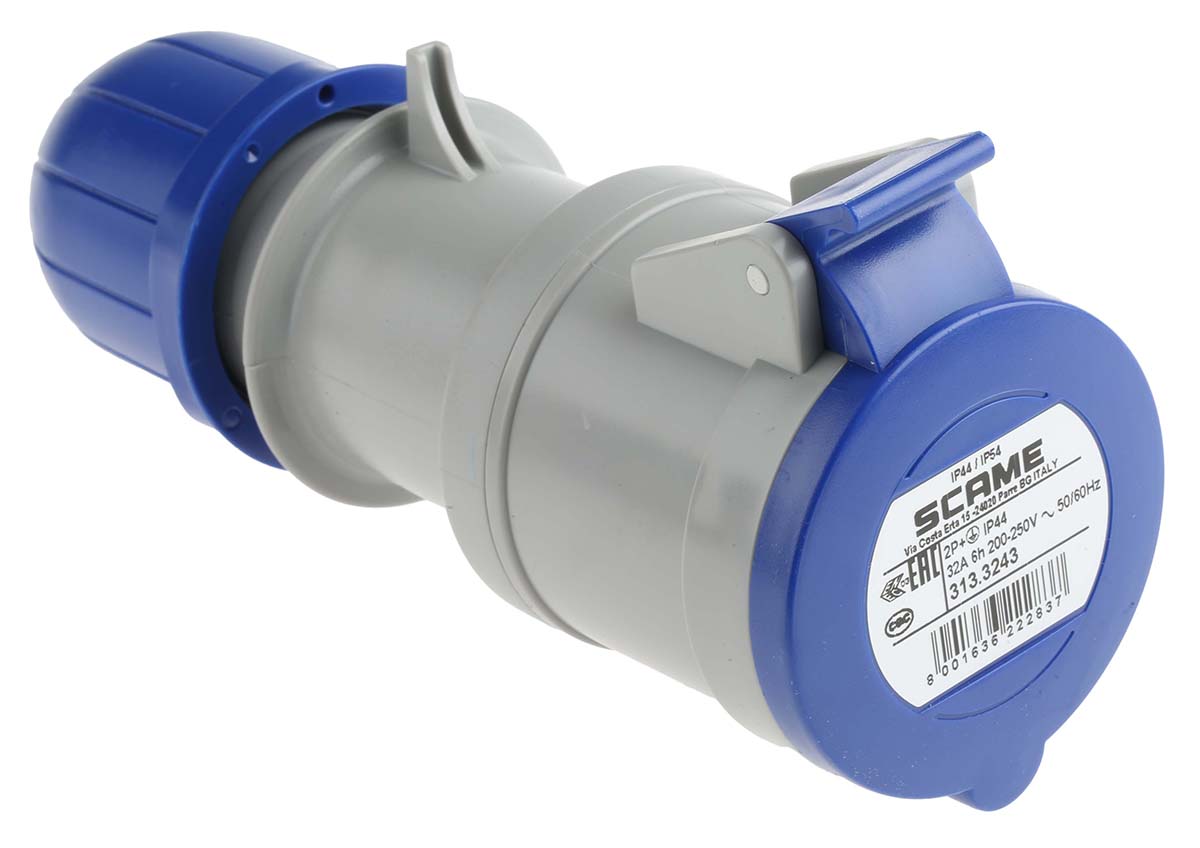 Scame IP44 Blue Cable Mount 2P + E Industrial Power Socket, Rated At 32A, 230 V