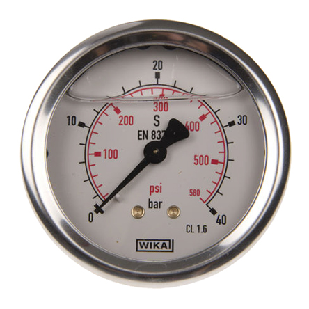 WIKA G 1/4 Analogue Pressure Gauge 40bar Back Entry 63mm Outside Diameter, UKAS