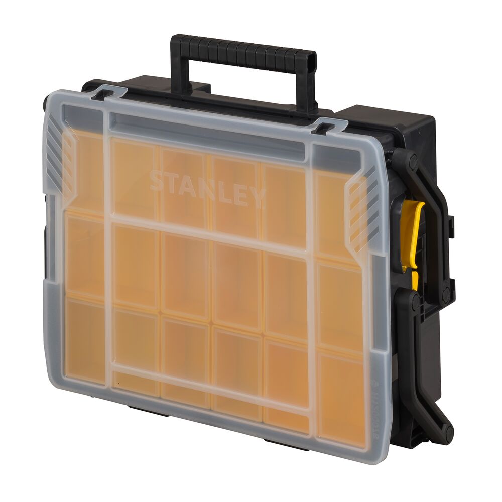 Stanley 12 Cell Black, Yellow Plastic, Adjustable Compartment Box, 9.2cm x 44.2cm x 32.7cm