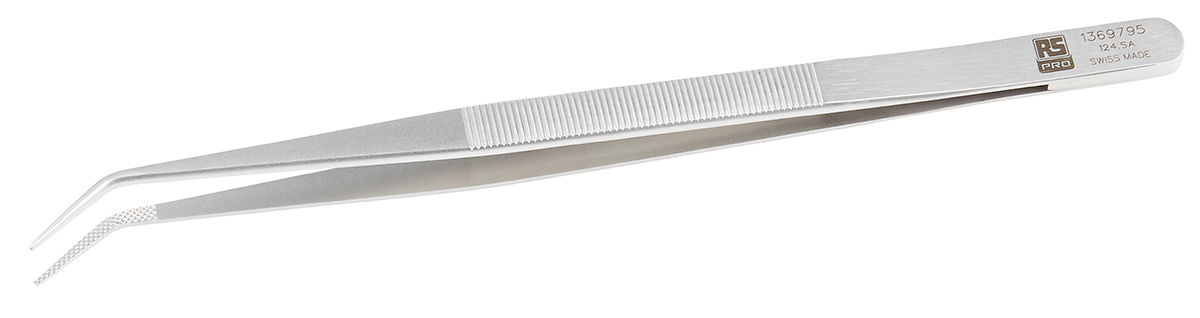 RS PRO 150 mm, Stainless Steel, Serrated, Tweezers