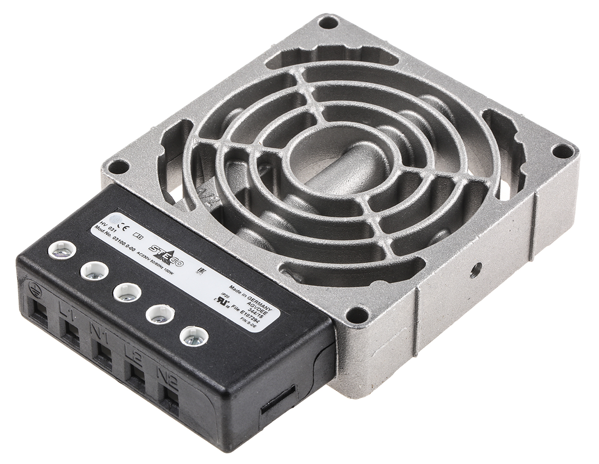 STEGO Enclosure Heater, 230V ac, 100W Output, 22mm x 80mm x 112mm