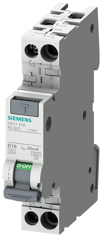 Siemens RCBO, 4A Current Rating, 1P+N Poles, 30mA Trip Sensitivity, Type C, SENTRON Range