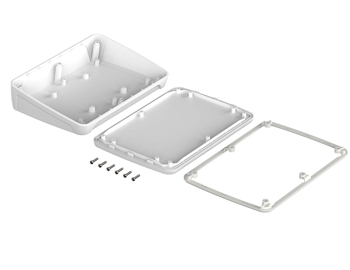 Bopla BoPad Series White ABS Desktop Enclosure, Sloped Front, 215 x 150 x 53mm