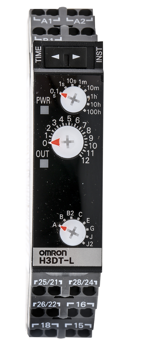Omron H3DT Series DIN Rail Mount Timer Relay, 24 → 240V ac/dc, 4-Contact, 0.1 s → 100h, DPDT