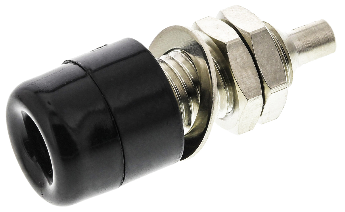 Schutzinger Black Female Banana Socket, 4 mm Connector, Solder Termination, 20A, Nickel Plating