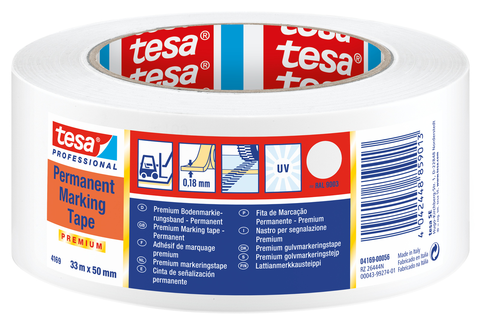 Tesa 4169 White Soft PVC 33 Hazard Tape, 180 Thickness