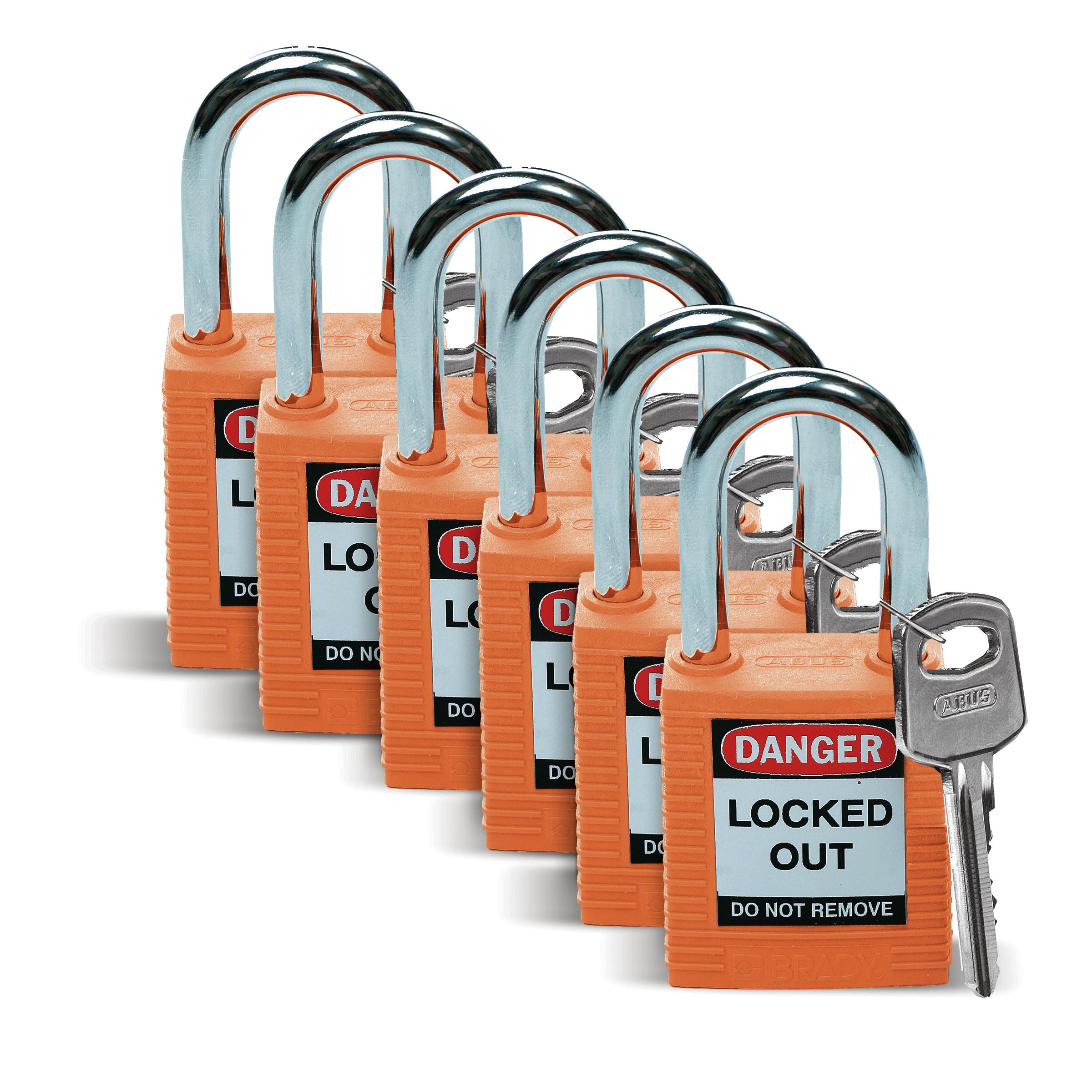Brady LOTO-8 Key Weatherproof Nylon, Steel Security Padlock, 6.35mm Shackle, 38.10mm Body