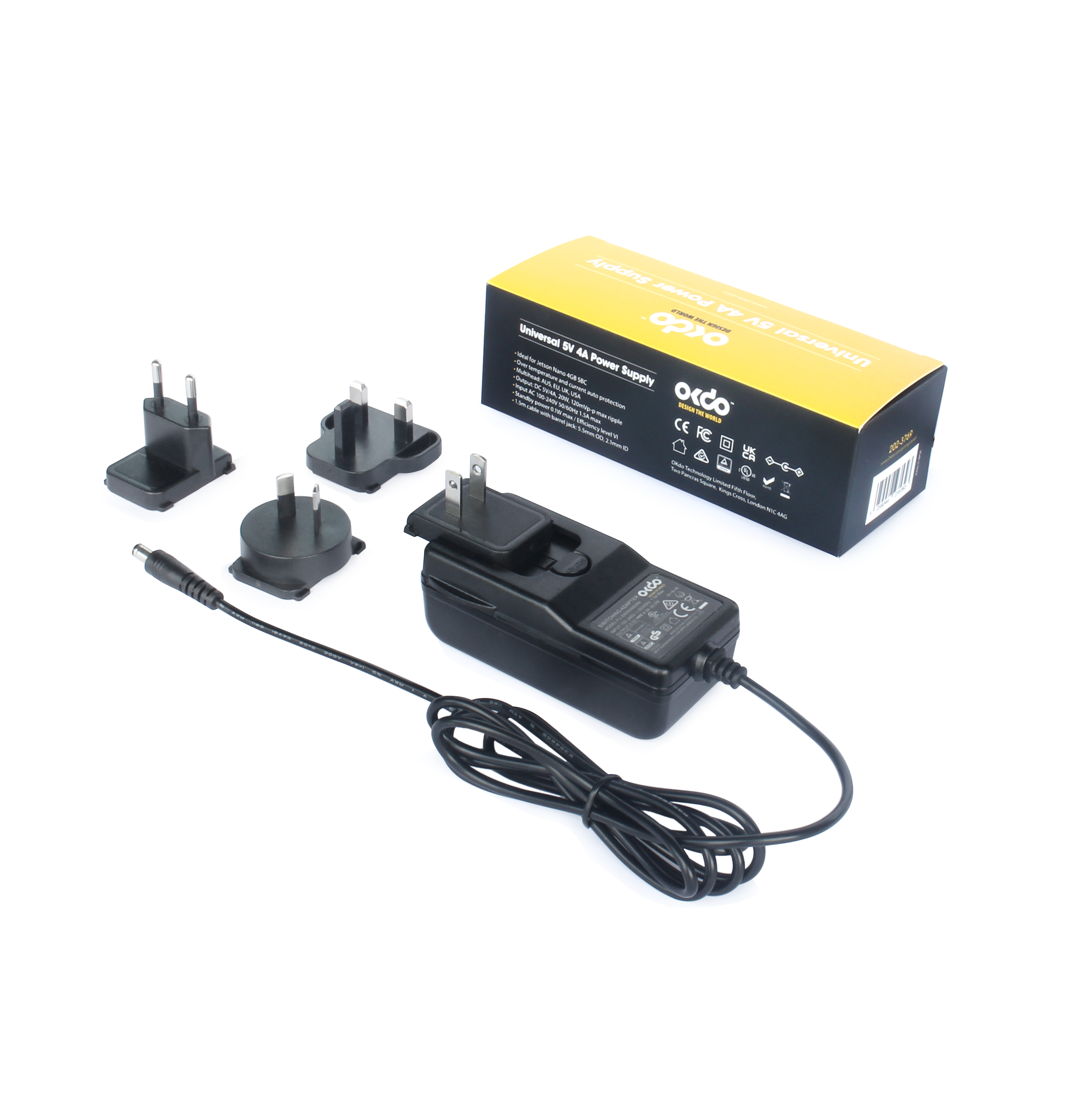 Okdo Plug-In AC/DC Adapter 5V dc Output, 4A Output