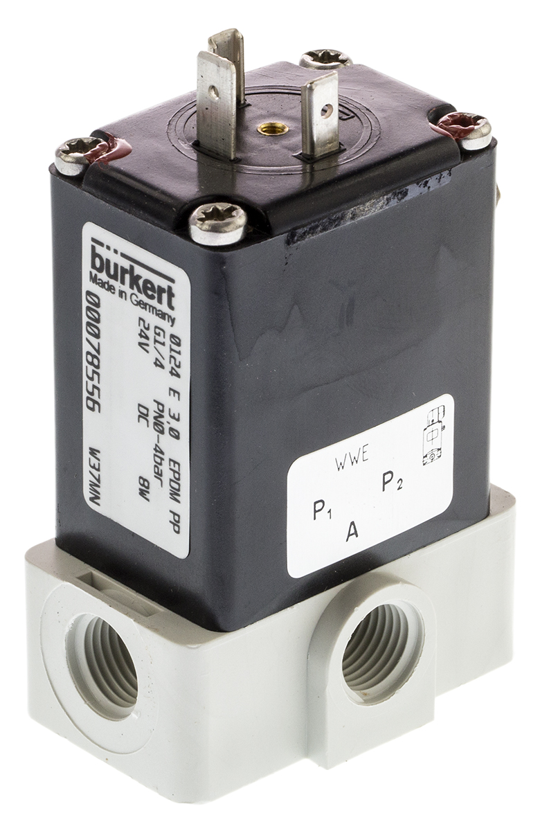 Burkert Solenoid Valve 078556, 3 Port, NO/NC, 24 V dc, 6.35 mm
