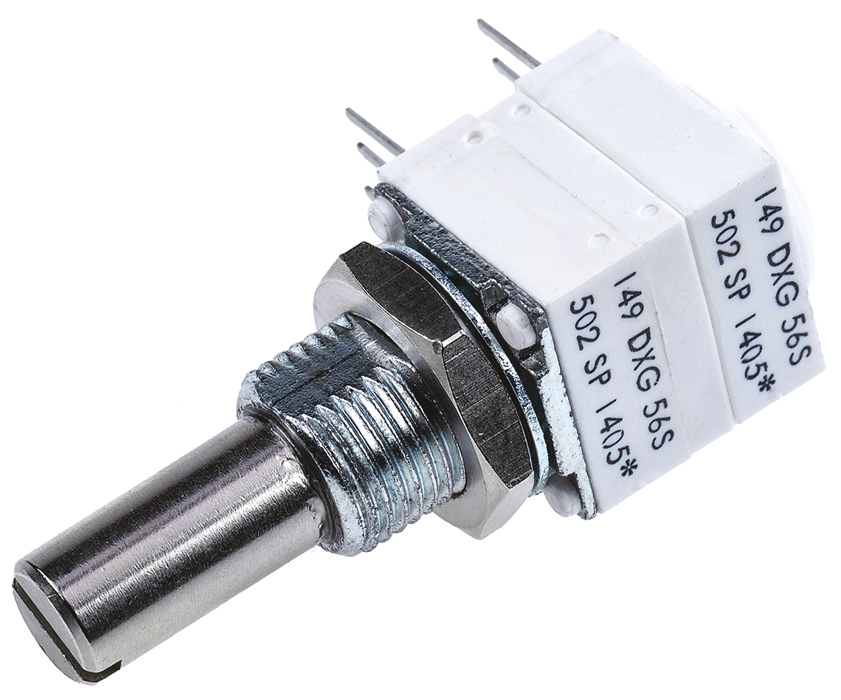 Vishay 149 5kΩ Rotary Potentiometer 2-Gang, Panel Mount (Through Hole), 14920F0GJSX13502KA