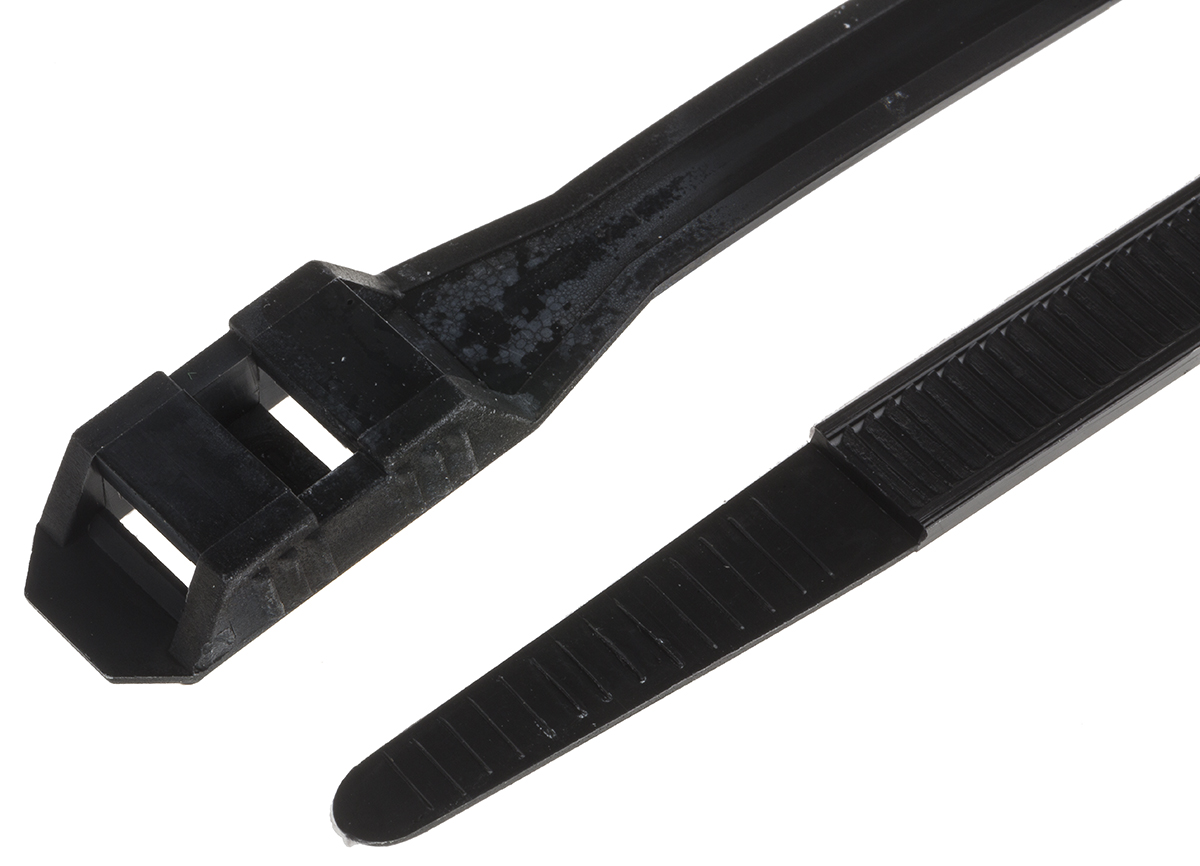 RS PRO Cable Tie, Double Locking, 235mm x 9 mm, Black Nylon, Pk-100