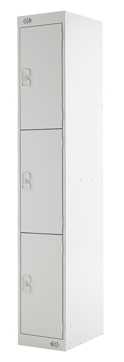 RS PRO 3 Door Steel Light Grey Storage Locker, 1800 mm x 300 mm x 300mm