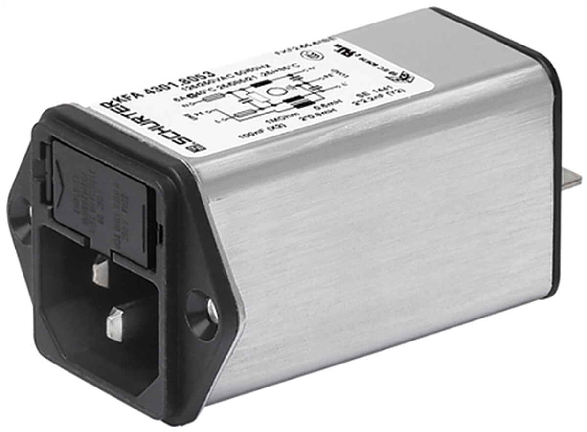 Schurter 10A, 250 V ac Male Screw Filtered IEC Connector 2 Pole 4301.5209, Quick Connect 2 Fuse