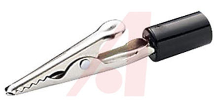 Mueller Electric Crocodile Clip 2 mm Connection, Nickel-Plated Steel Contact, 10A, Black
