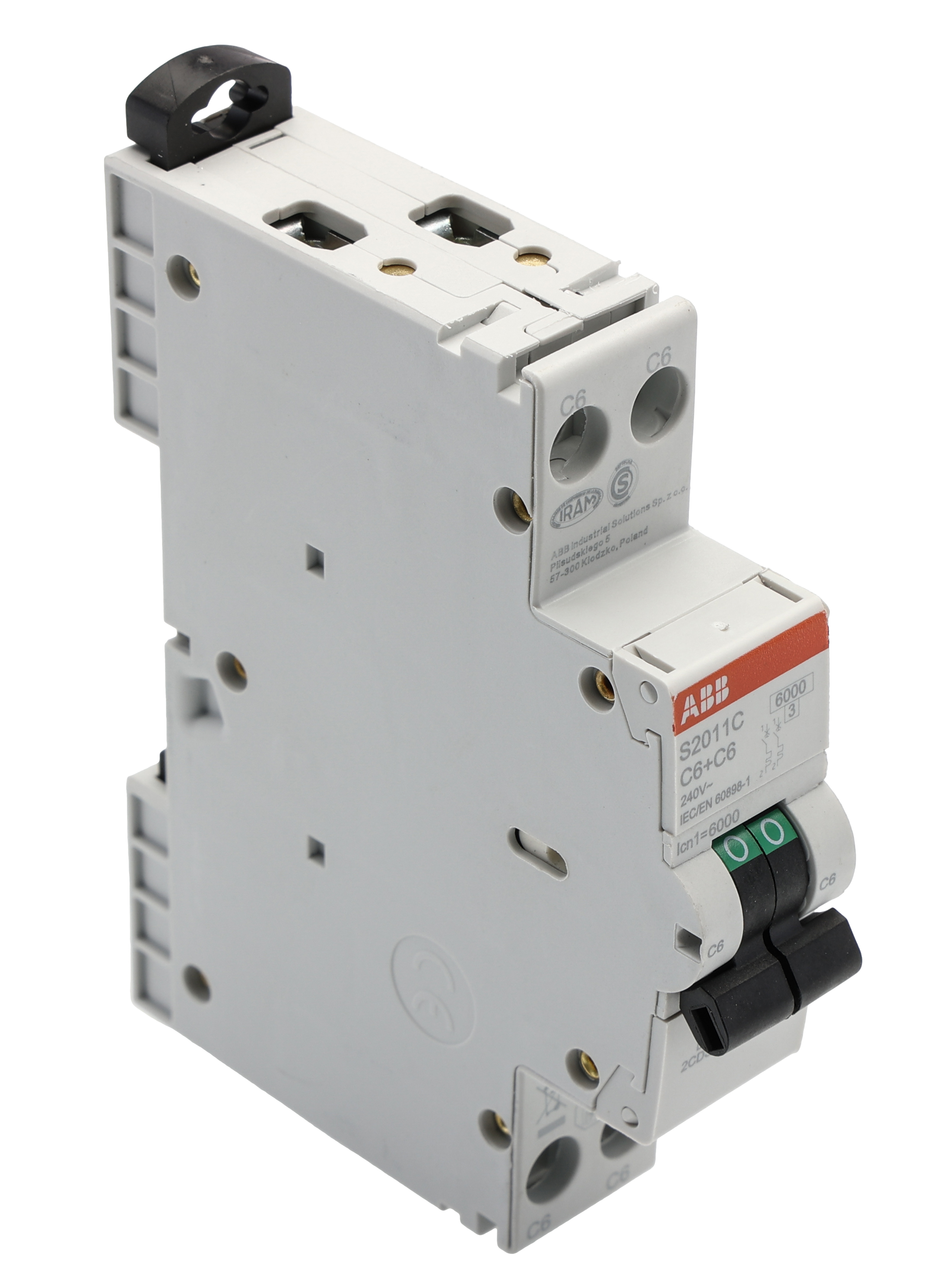 ABB S200C MCB, 2P, 6A Curve C, 240V AC, 6 kA Breaking Capacity