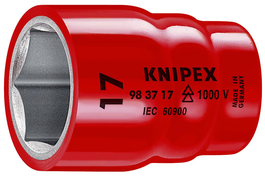 Knipex 3/8 in Drive 3/8in Insulated Standard Socket, 6 point, 17mm, VDE/1000V, 46 mm Overall Length