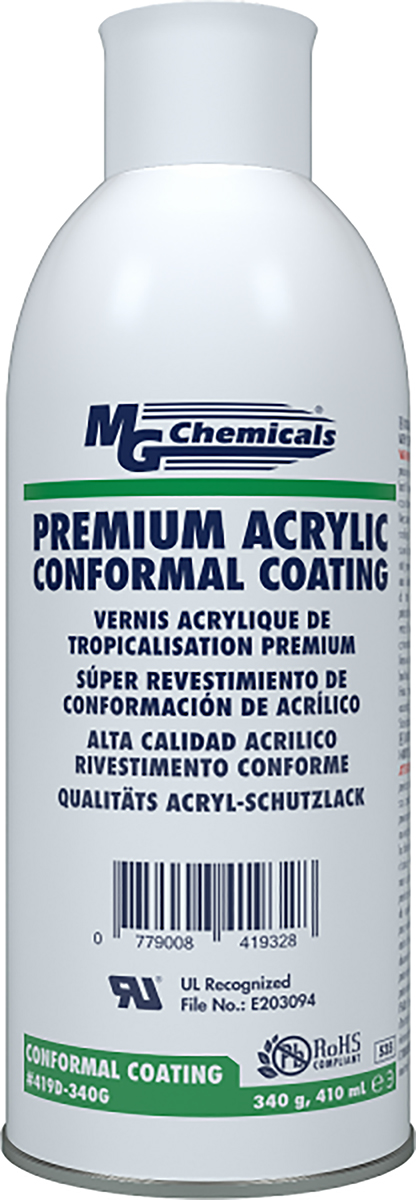 MG Chemicals Clear Acrylic Conformal Coating, 410 ml Aerosol, -65°C min, +125°C max