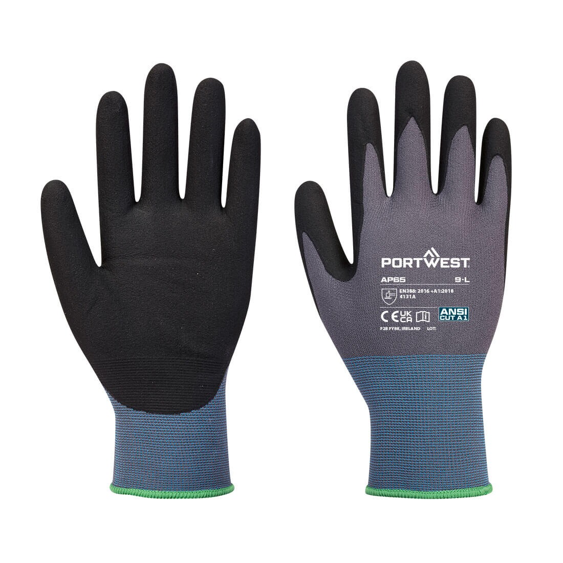 Portwest Grey, Black Latex Free Elastane, Nylon, Nitrile Foam 60 mm