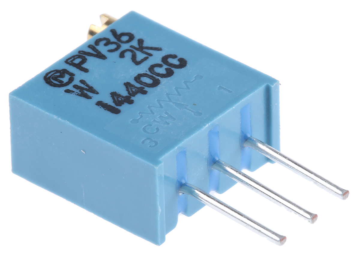 2kΩ, Through Hole Trimmer Potentiometer 0.5W Top Adjust Bourns, PV36