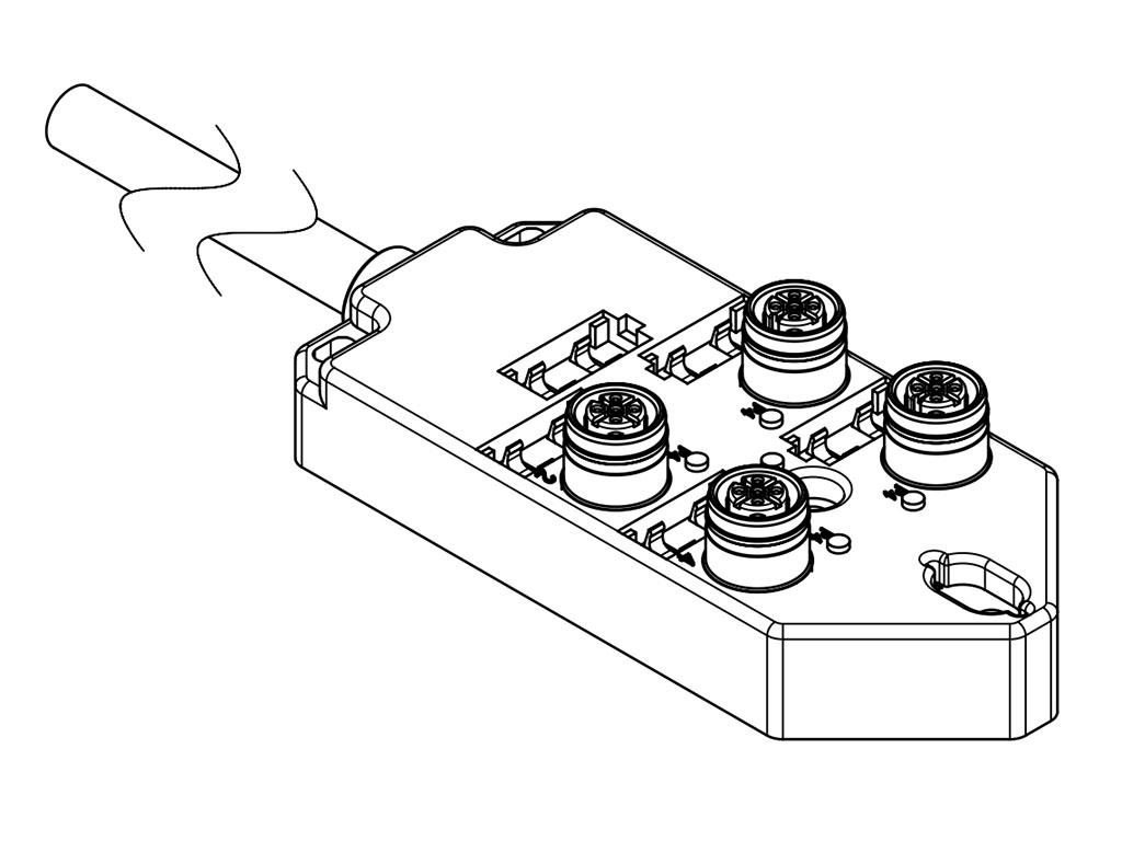 Brad from Molex 120251 Series Sensor Box, M12, 10m cable, 4 port