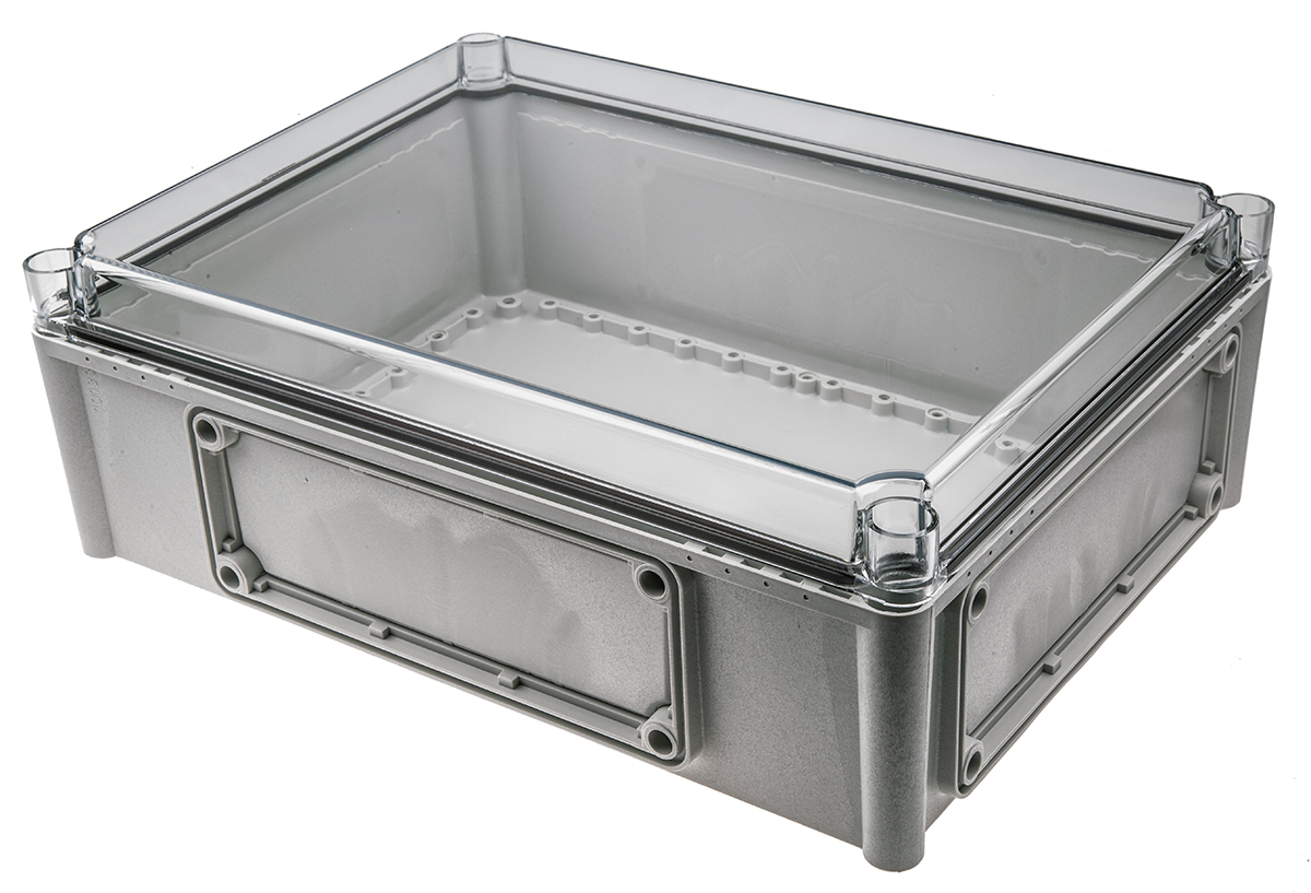 Fibox EK Series Grey Polycarbonate Enclosure, IP66, IP67, Flanged, Transparent Lid, 380 x 280 x 130mm