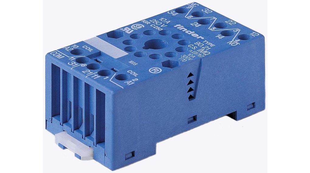 Finder 90 250V DIN Rail Relay Socket, for use with 60.13 Relays