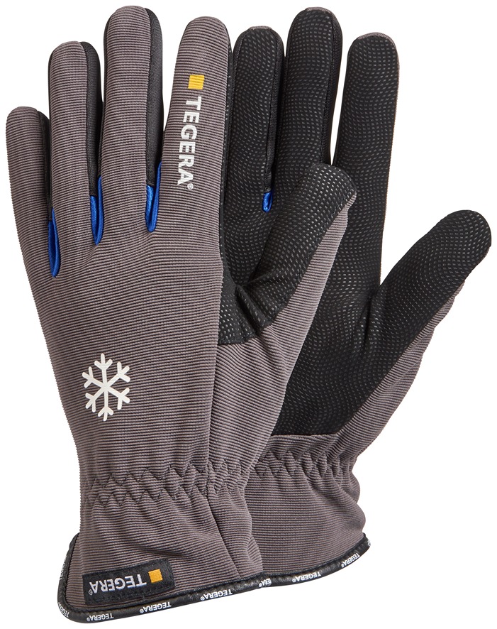 Tegera Black, Blue, Grey Fleece Synthetic Leather Work Gloves, Size 10