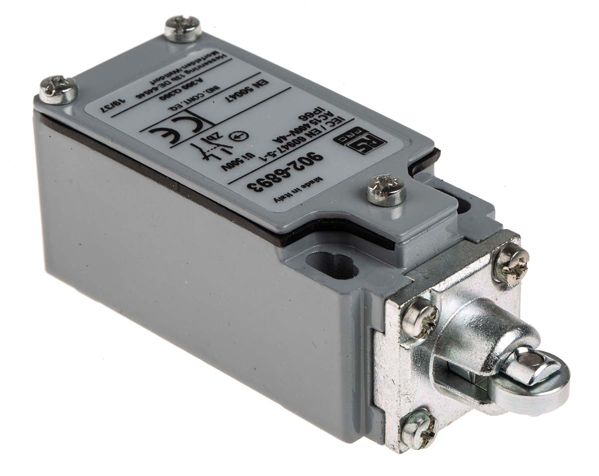 RS PRO Roller Plunger Limit Switch, NO/NC, IP66, DPST, Zinc Alloy Housing, 400V ac Max, 10A Max